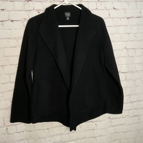 EILEEN FISHER Cardigan Small Petite SP‎ Women’s Open Blazer Draped Wool Cashmere - Picture 1 of 9